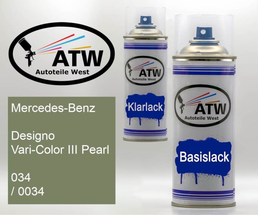 Mercedes-Benz, Designo Vari-Color III Pearl, 034 / 0034: 400ml Sprühdose + 400ml Klarlack - Set, von ATW Autoteile West.